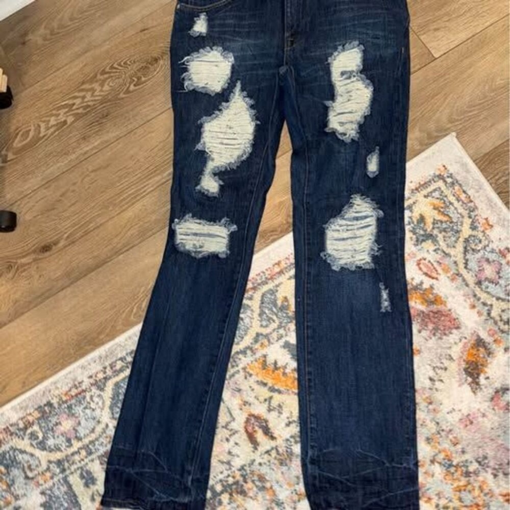 Rich Gang Distressed Denim Jeans Mens Size 32 Dark Wash Straight Leg Distressed